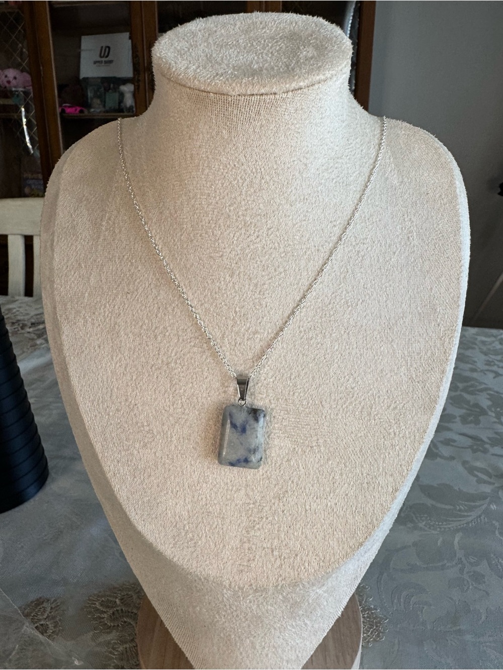 Blue and White Marbled Stone Pendant Necklace - Women Jewelry